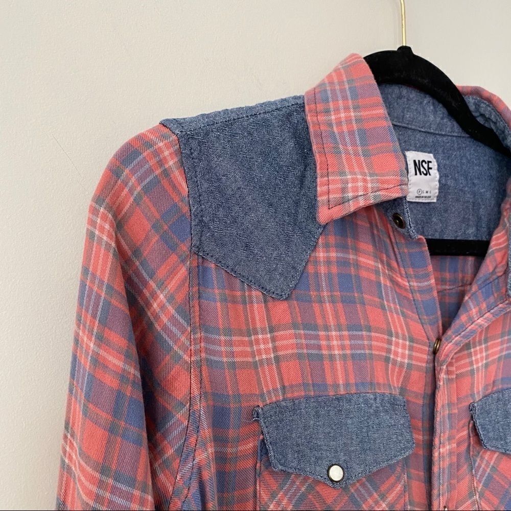 NSF Plaid Two Tone Pearl Button Down Shirt - Picture 4 of 9